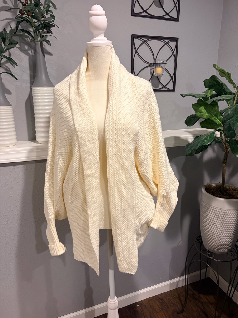 Source Unknown Cream Waffle Knit Open-Front Cardigan